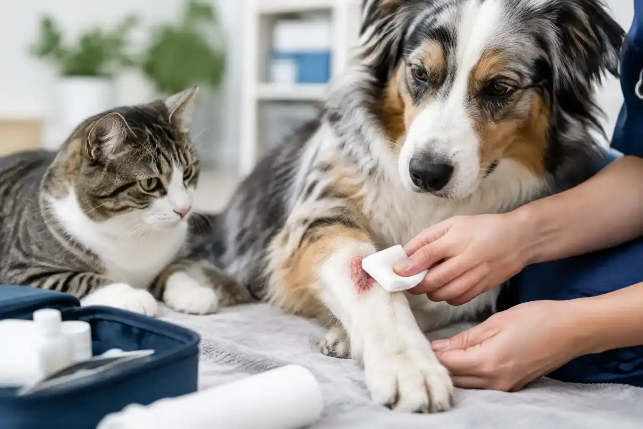 Premiers soins d’une plaie chez un chien ou un chat