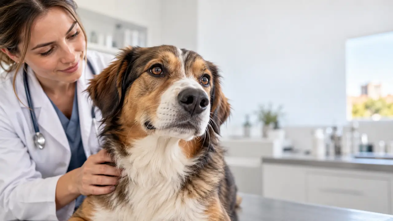 Chien observé attentivement par son propriétaire